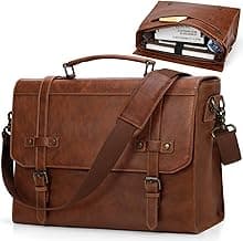 RAINSMORE Mens Messenger Bag 17 Inch Waterproof Vintage Leather Laptop Briefcase Large Laptop Bag Satchel Bag Computer Shoulder Bag for Office Business Travel College,Brown