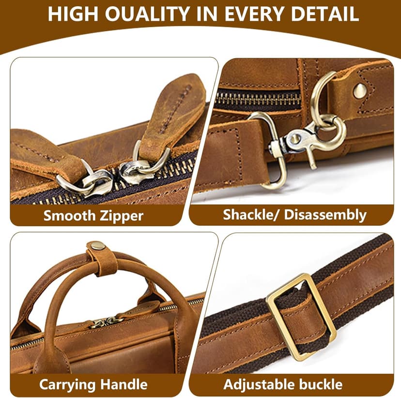 Personalized Leather Bag for Men, Full Grain Handcrafted Leather Briefcase with Multiple Compartments, Custom Business Laptop Messenger Bags,Top Choice Gifts for Birthdays, Christmas, Graduation