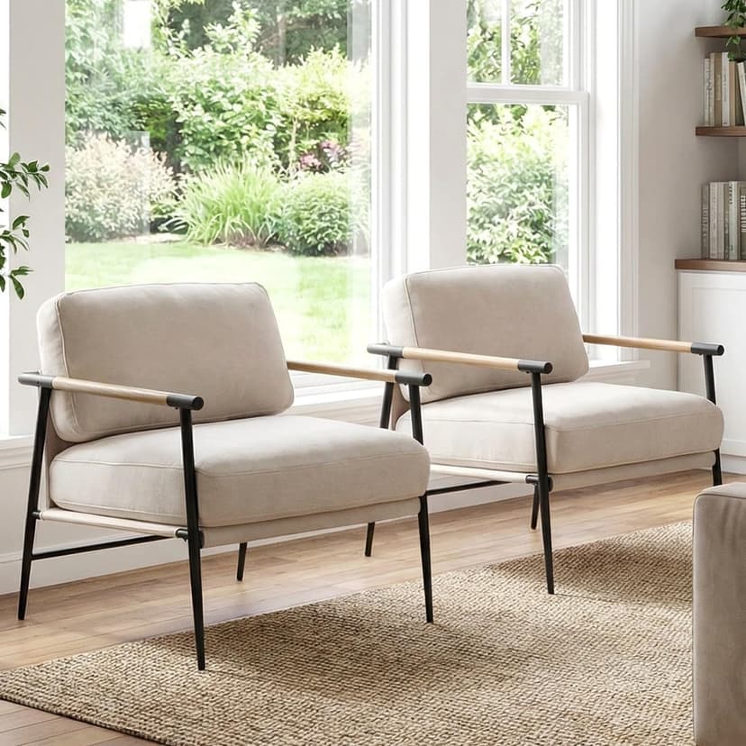 LukeAlon Mid Century Chenille Accent Chairs Set of 2, Ultra Soft Living Room Chairs with Metal Legs Modern Armchair Lounge Chairs Upholstered Comfy Leisure Chair for Bedroom Reception Area, Beige