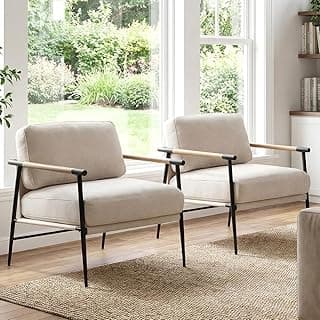 LukeAlon Mid Century Chenille Accent Chairs Set of 2, Ultra Soft Living Room Chairs with Metal Legs Modern Armchair Lounge Chairs Upholstered Comfy Leisure Chair for Bedroom Reception Area, Beige