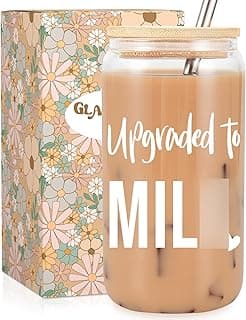Fairy's Gift New Mom 16 oz Glass Cup with Lid Straw, Funny New Mom Gifts for Women, Christmas Birthday, Postpartum, Pregnancy Gifts for Expecting Mommy, Pregnant Women, Mother to Be, First Time Mommy