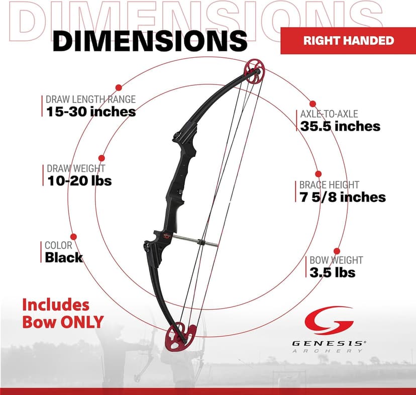Genesis Archery Original Lightweight Compound Bow with Adjustable Aluminum Riser, 15"-30" Draw Length, 10-20 lb Draw Weight, for Kids and Adults, All Skill Levels