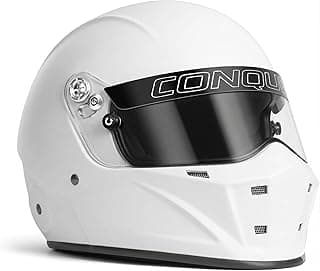 Conquer Snell SA2025 Approved Full Face Auto Racing Race Car Helmet - Adult | Men | Women | - Black / White / Silver