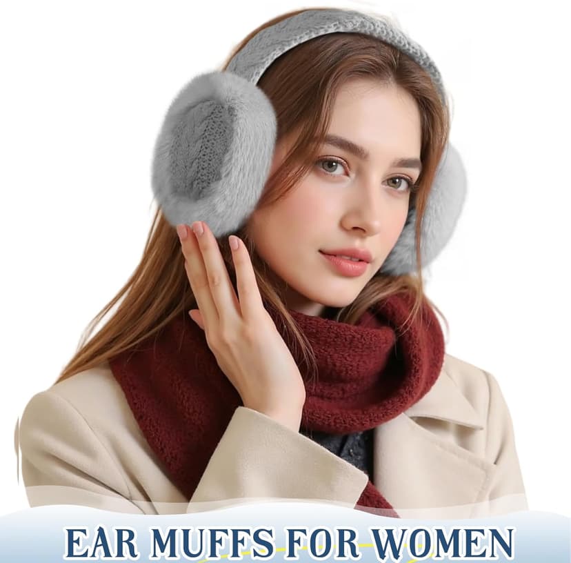 Pleneal Ear Muffs for Winter Women, Foldable Earmuffs Faux Fur Warm Ear Warmers for Women, Outdoor Cute Ear Covers for Girls