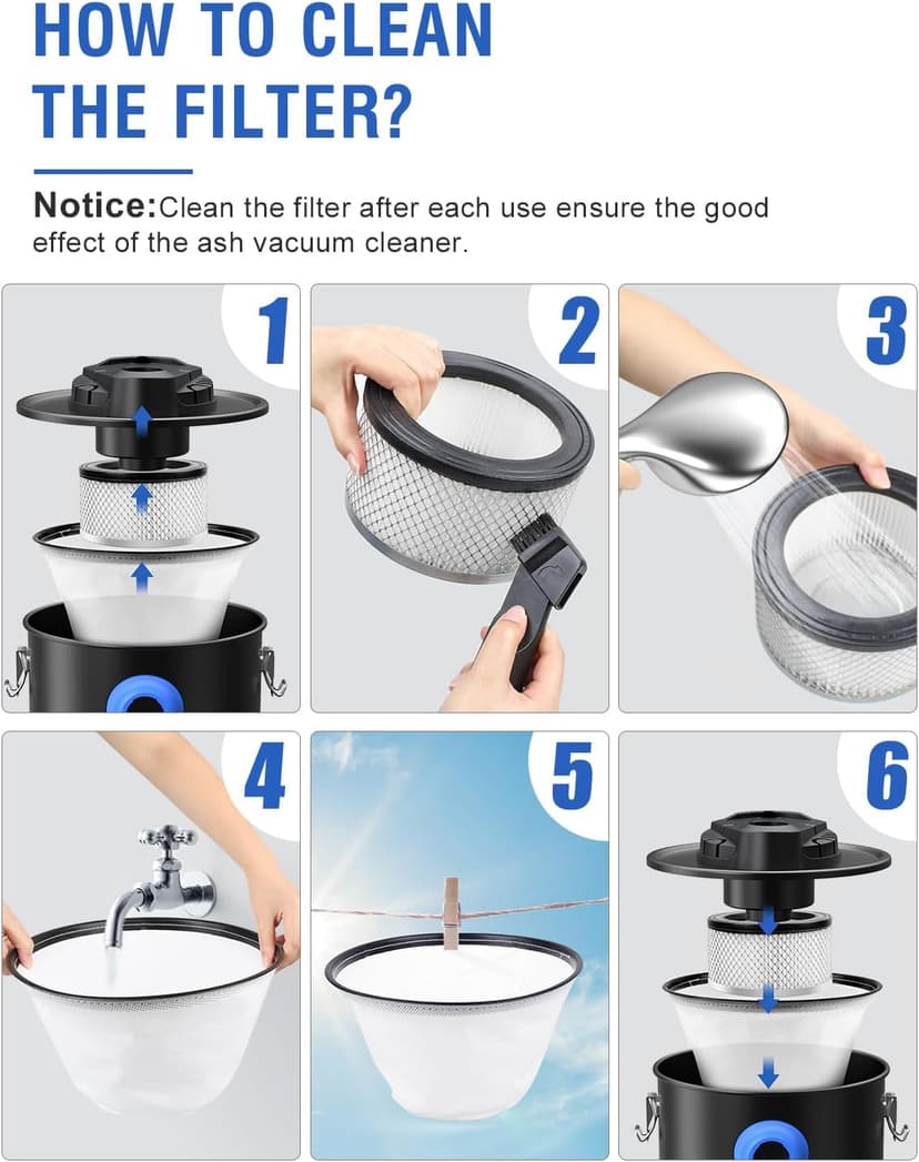 Oragerju Ash Vacuum, Pellet Stove Vacuum Cleaner, 5.3 Gallon, 20kPa, 1200W Powerful Motor with Blower Function, On Wheels and HEPA Filter, The Ash Vacuum for Pellet Stoves & Wood Stoves