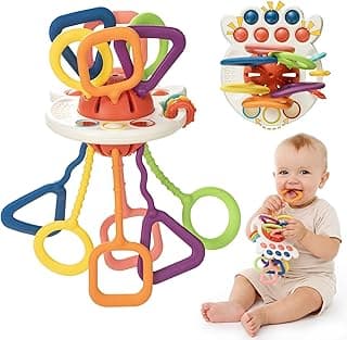 Silicone Teething and Car activities, Baby Shower Gifts for Infant 6-12 Months, 1 Year Old Boy and Girl Montessori Pull String Sensory Toy for Toddlers B0GZ3TLLZM