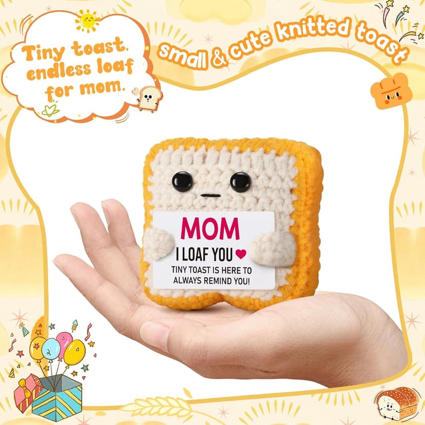 Mothers Day Pun Gift for Mom from Daughter Son- Handmade Cute Loaf Crochet Toast - I Love You Funny Presents for Moms Bonus Mamas Mother-in-Law Birthday, Valentine's Christmas Stocking Stuffers B0F2STWR98