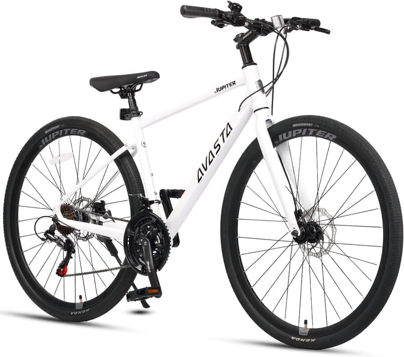 AVASTA Jupiter 700C Road Adult Step-Over Hybrid Cycling Bike Bicycle, Aluminum Frame, 21-Speed, Dual Disc Brakes, Multpile Colors for Men Woman Male Female