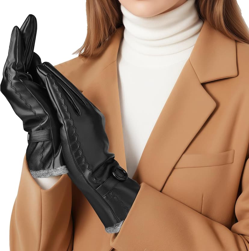 Trifabricy Leather Gloves for Women - Womens Leather Winter Gloves, Warm Lined Touchscreen Winter Glove for Cold Weather