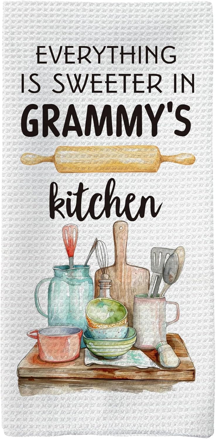 Grammy's Kitchen Towels, Gifts for Grammy Grammie Hand Towels, Grammy Christmas Dish Towels Tea Towels for Kitchen, Best Grammy Gifts, 16x24inch