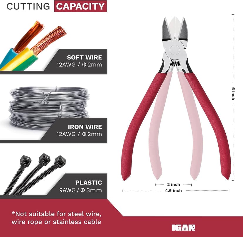 IGAN-P6 6-inch Ultra Sharp & Powerful Side Cutter Clippers with Longer Flush Cutting Edge, Ideal Wire Snips for Crafting, Floral, Electrical & Any Clean Cut Needs B087P191LP