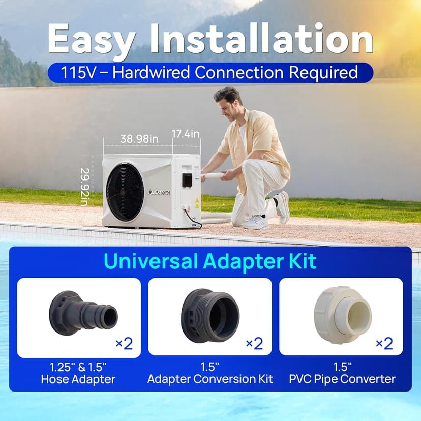 AQUASTRONG Inverter Swimming Pool Heat Pump,Pool Heater for Above Ground and Inground Pool Heating and Cooling Pool Heater, Smart WiFi Control Pools Up to, 16000 Gallons