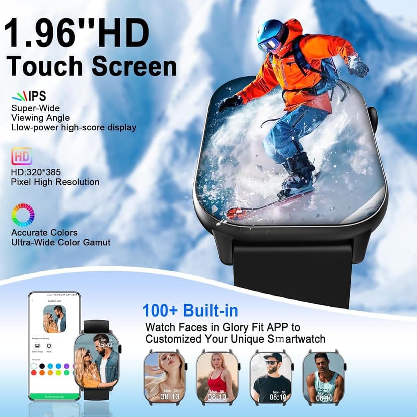 Smart Watch(Answer/Make Call), 1.96" HD Smartwatch for Men Women, 2025 New Fitness Watch with 100+ Sport Modes, Heart Rate/Sleep/SpO2/Calories Monitor, IP68 Waterproof Activity Tracker for Android iOS