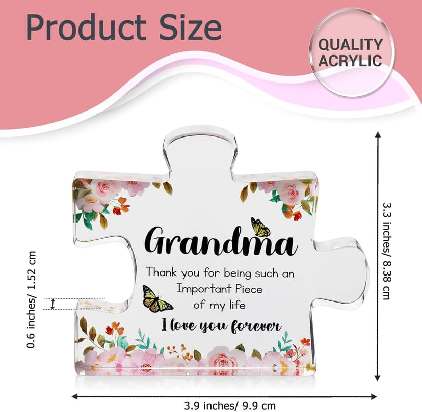 Gifts for Grandma - Engraved Acrylic Puzzle Piece - Mothers Day Adorable Grandma Presents for Birthday, Christmas, Thanksgiving Paperweights - Elegant Decorative Plaque with Lovely Quote - Chic Home