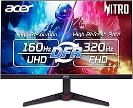 acer Nitro 27” 4K UHD 3840 x 2160 Gaming IPS Monitor | AMD FreeSync Premium | Up to 160Hz Refresh Rate with DFR to FHD 320Hz| Up to 0.5ms | 1 x Display Port 1.4 & 2 x HDMI 2.1 Ports | VG270K V4bmiipx
