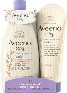 Soothing Baby Wash & Body Lotion, Lavender & Vanilla Scent, Formulated with Oat Extract, Helps Calm Baby Before Bedtime Aveeno Baby Calming Comfort Bath & Body Lotion Set, 2 Items B01C8BR0CO