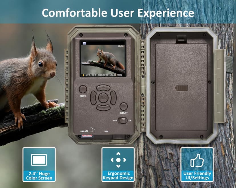 GardePro E5S Trail Camera (Non-Cellular, Non-WiFi), 64MP Photo & 1296P HD Video, 0.1s Trigger, 100ft No-Glow Night Vision, Motion Activated Wildlife Camera
