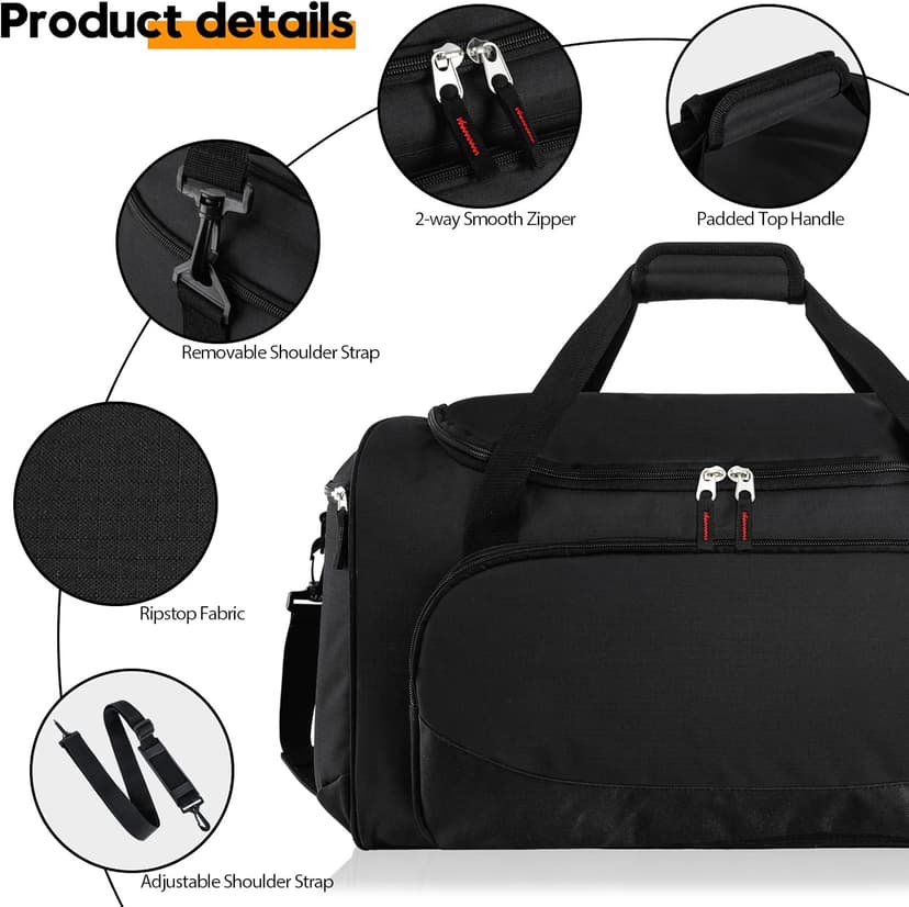 uarition Gym Bag for Men - 55L Black Durable Large Duffle Bag for Travel, Workout, Fitness & Sport
