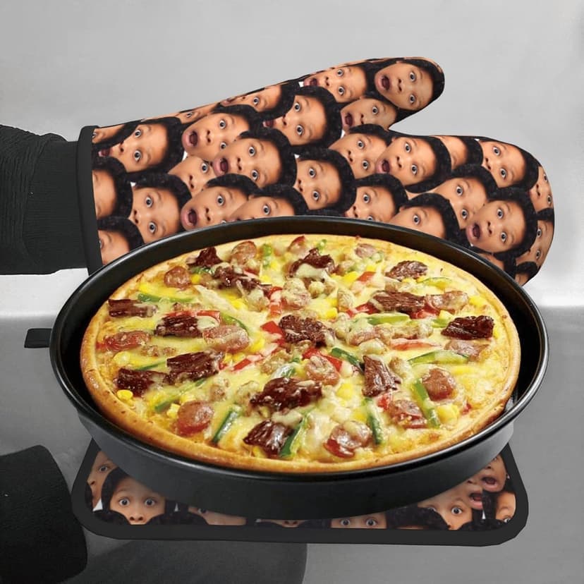 Custom Oven Mitts and Pot Holders Personalized with Your Face, Baking Gifts for Women for Kitchen Cooking, BBQ, Grillin-Style1, 1 Oven Mitts+ 1 Pot Holders B09QC3QX2R