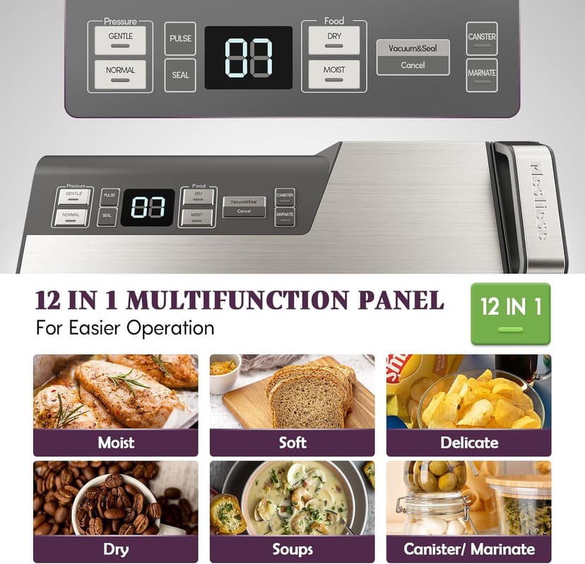 Mesliese Vacuum Sealer Machine, Powerful 95kPa 140W One Hand Operation Food Sealer, Double Seal Strip with Build-in Cutter & Countdown Display