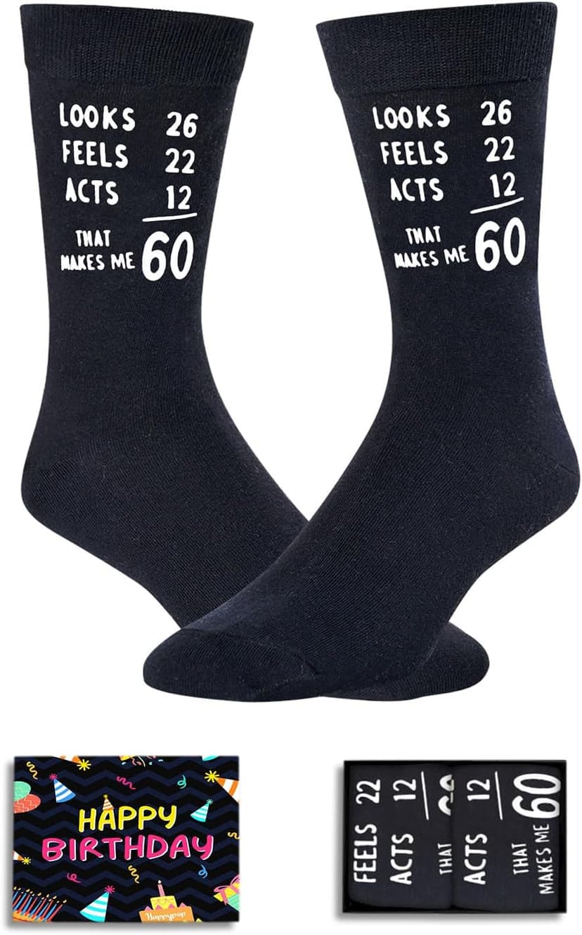 HAPPYPOP 50TH 60TH Birthday Gift Ideas - Men Birthday Socks for 50 60 Year Old Man Dad Him