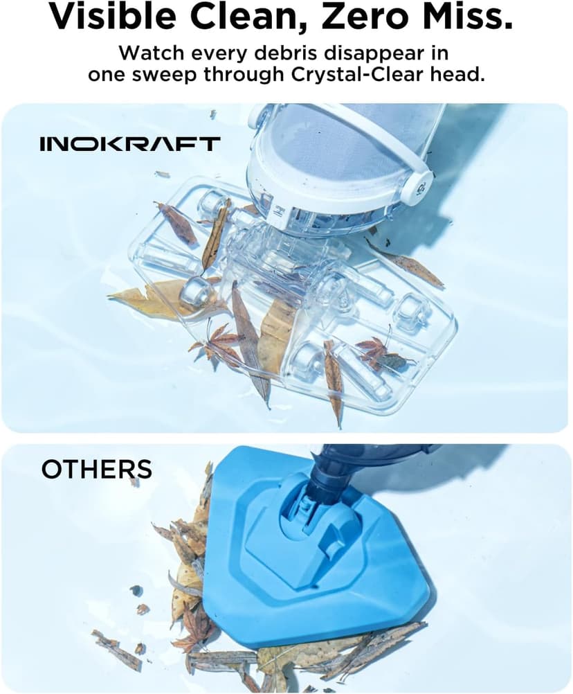 InoKraft Pool Vacuum for Above Ground Pool, Cordless Handheld Pool Vacuum for Inground Pools, Rechargeable Pool Cleaner with Powerful Suction up to 18.5 gallons/min, Ideal for Leaves, Debris, Blue