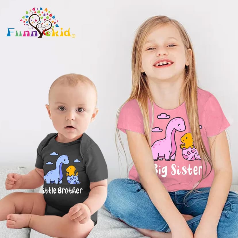 Funnycokid Big Sister Little Brother Matching Outfits Toddler Girl Shirt Newborn Boys Clothes
