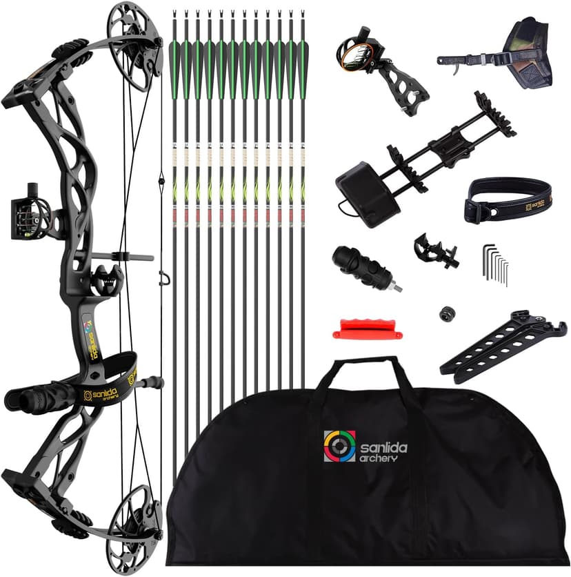 Sanlida Dragon X9 Ready to Hunt Compound Bow Package for Adults, Archery Compound Bow and Arrow Set, 0-70 Lbs Draw Weight, No Bow Press Needed, Limited Life-time Warranty, RH Only