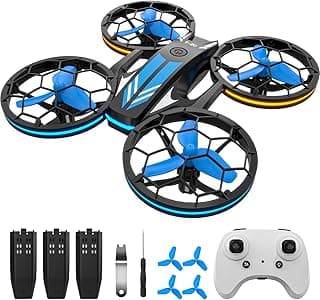 Drones - RC Drone with Auto Hovering and Headless Mode, Quadcopter with LED Light, Propeller Full Protect, 3D Flips, 3 Batteries, Remote Control, Best Gifts