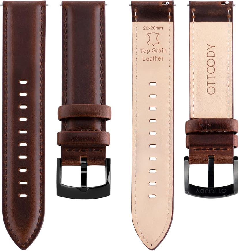 OTTOODY Leather Watch Bands Quick Release, Elegant Top Grain Leather Watch Straps for Men & Women, Choice of Color & Width - 18mm, 19mm, 20mm, 21mm or 22mm Wristbands Bracelet for Watch & Smartwatch