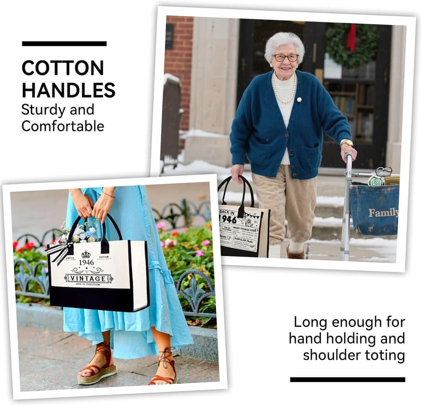 80th Birthday Gifts for Women Her- 4 pcs, Turning 80 Year Old Gifts, Decorations Canvas Beach Tote Bag & Makeup Bag, Unique Happy 80th Birthday gifts for Her Mom Wife Friends