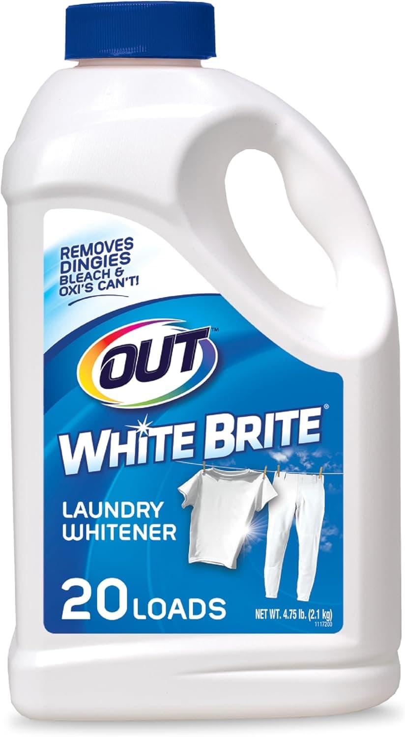 OUT White Brite Laundry Whitener Bleach Alternative, Stain Remover Detergent Booster Powder for Clothes, 4 Pound 12 Ounce Bottle