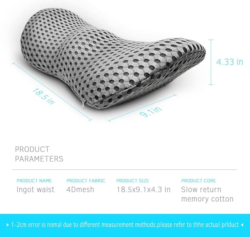 Lumbar Support Pillow for Office Chair, Memory Foam Lumbar Pillow for Lower Back Pain Relief (Grey)