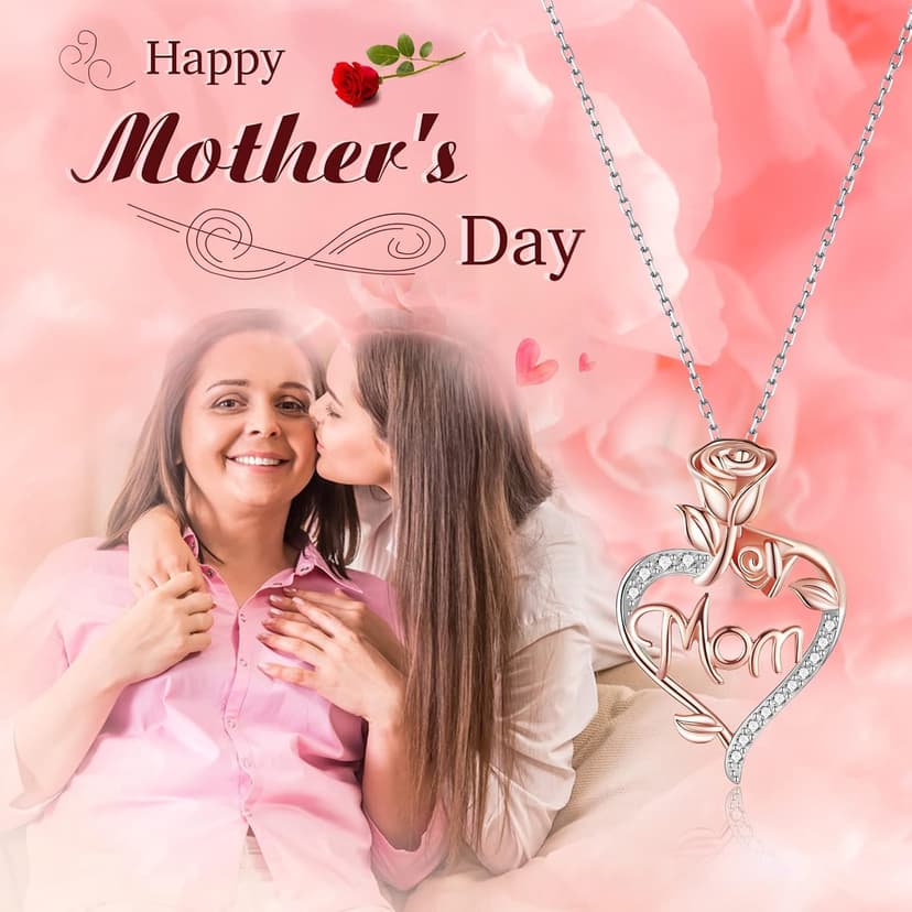 Mom Birthday Gift, Mothers Day Gift, Christmas Gift, Jewelry Gifts for Mom from Daughter Son Desimtion Sterling Silver Eternal Rose Heart Mom Necklaces for Women B0BYYLBBTJ