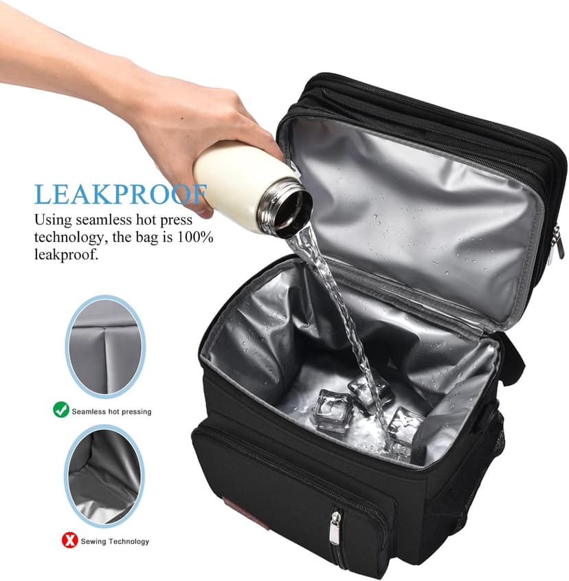 MIYCOO Lunch Bag & Lunch Box for Men Women, Double Deck Leakproof Insulated Soft Large Adult Camping Cooler bag for Work, Beach, Picnic, Travel (Black, 15L)