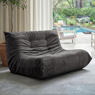 Sytopia Loveseat Bean Bag Chair, Oversized Reading Chair for Adults Ultra-Comfy, Corner Floor Sofa 40D Foam, Furniture for Living Room Bedroom Gaming, Black Onyx
