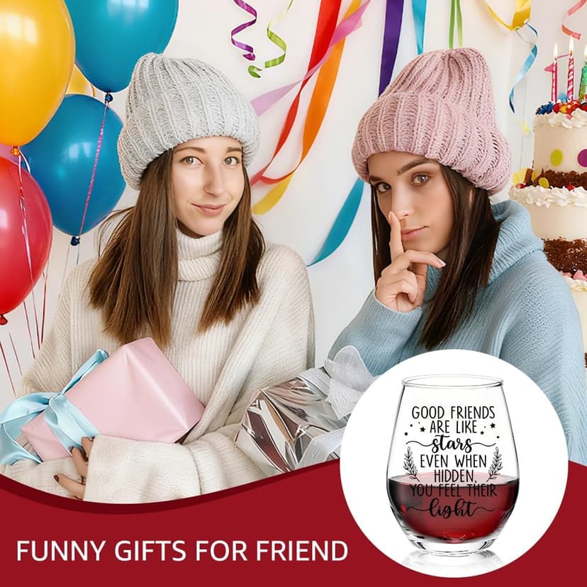 TOUNER Good Friends Are Like Stars Friendship Quote Stemless Wine Glass, Funny Best Friends Keepsake Wine Glass Gifts for Women Aunt Sister BFF, Thank You Friend Birthday Gifts for Women Bestie Friend B0GKLHXQBK