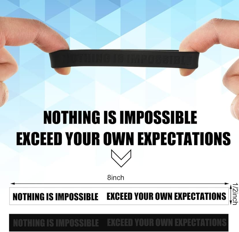 Tondiamo Nothing is Impossible, Exceed Your Own Expectations Motivational Silicone Wristbands Inspirational Rubber Bracelet Stretch Inspirational Bracelets Bulk for Sports Party Supplies