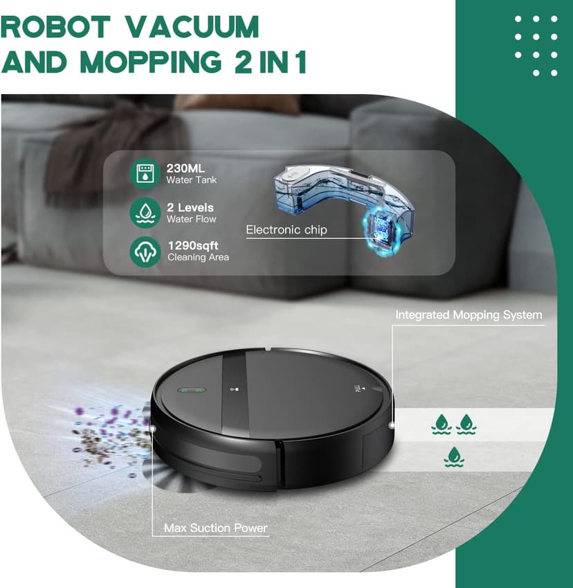 Robot Vacuum and Mop Combo, App/Alexa Control, Smart Robot Vacuum Cleaner, Ultra-Thin, Automatic Recharge Robotic Vacuum Cleaner for Pet Hair/Carpet/Hard Floor