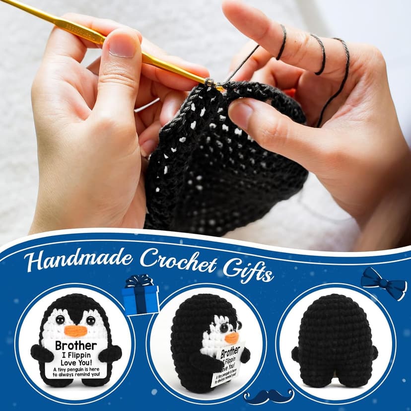 Mini Funny Brother Gifts from Sister Brother, Handmade Crochet Mini Penguin Birthday Gifts for Brother Boy Friend, I Love You Brother for Birthday Graduation Christmas Emotional Present