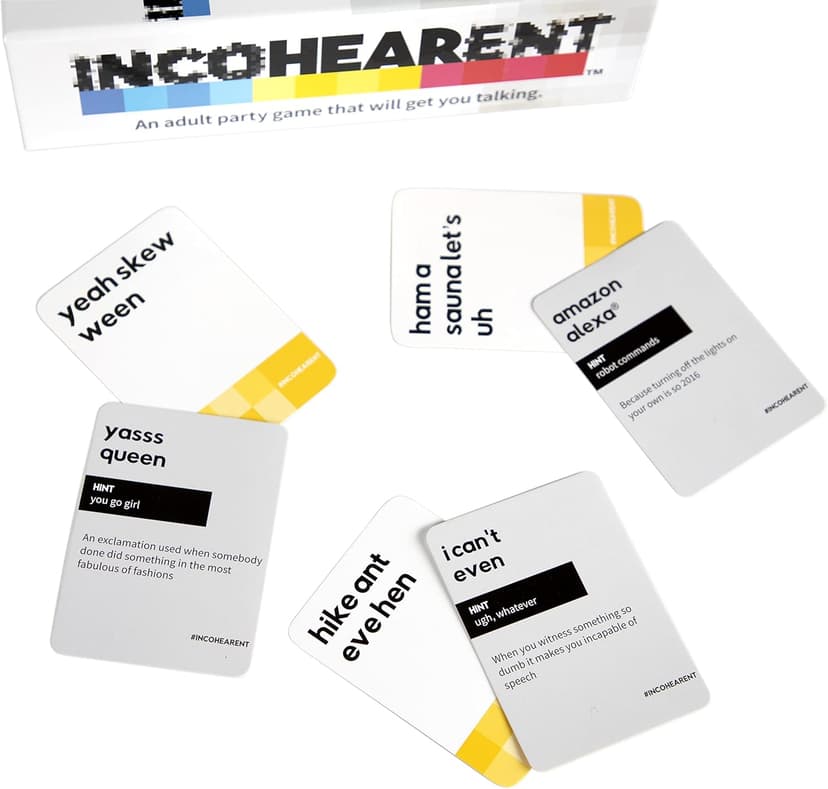 WHAT DO YOU MEME? Incohearent, The Guess The Gibberish Party Game by Relatable, A Funny Card Game for Adults, Great for Game Night Games, Includes 400 Cards, Instructions, and 1 Sand Timer