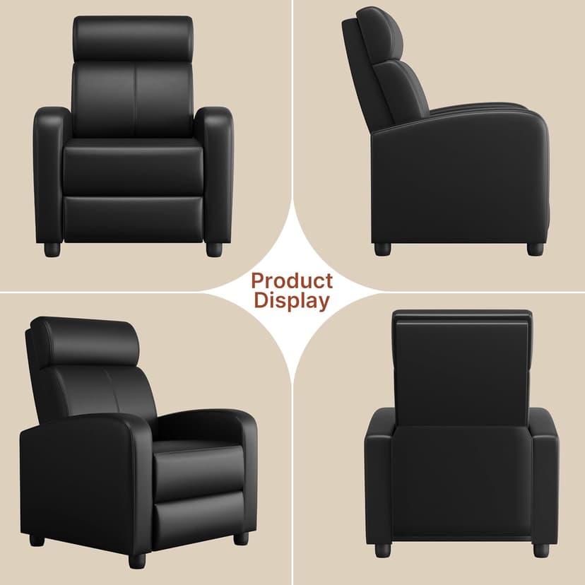 Yaheetech 2-Seat Reclining Chair Leather Recliner Sofa Modern Chaise Couch Lounger Sofa for Living Room Home Theater Black