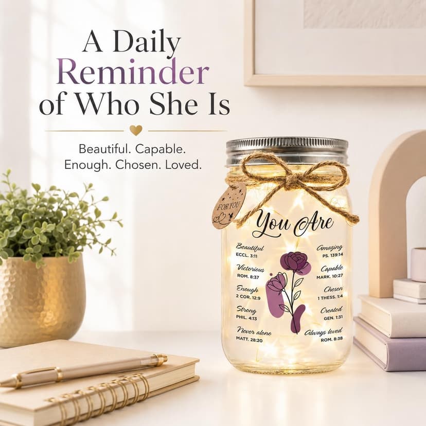 Thanksgiving & Christmas gift for women, inspirational fairy light night light for mom, sister & best friend birthday decor Christian Gifts for Women, Religious Faith You Are Loved Mason Jar Keepsake B0FMDS13CM