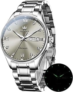 OLEVS Automatic Watches for Men Self Winding Mechanical Wristwatch Luxury Business Dress Stainless Steel Luminous Waterproof Calendar Mens Watch