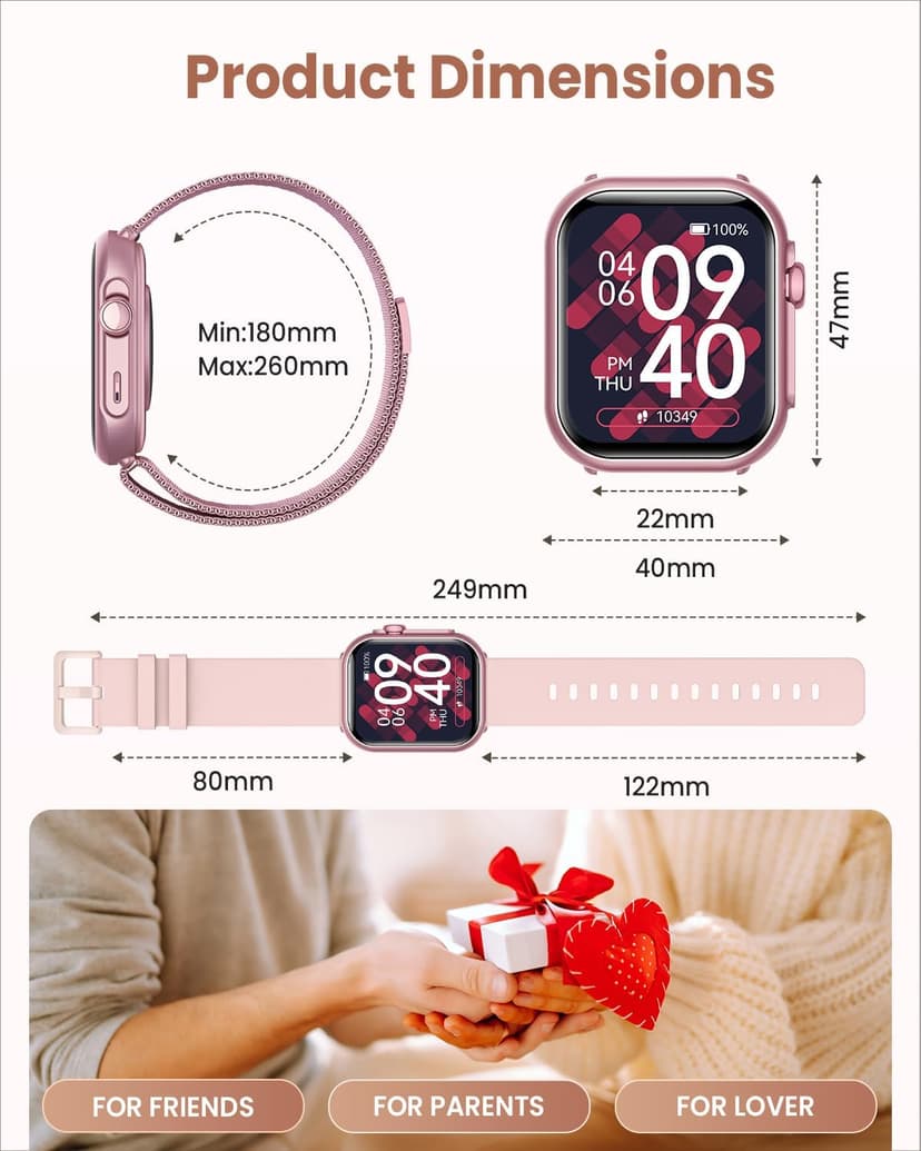 AKUMAKA Smart Watches for Women (Android/iPhone), 1.83" HD Smart Watch with Calls/Messages/Notifications, Sleep/Heart Rate/SpO2/Blood Pressure Monitor, 110+ Sports Modes Fitness Tracker Watch, 1000mAh Battery