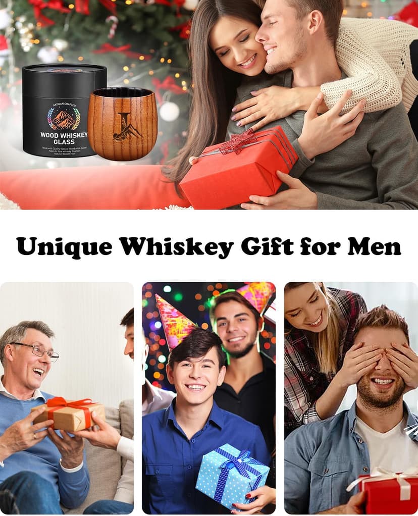 Whiskey Bourbon Gifts for Men Brother Him Personalized Charred Wooden Bourbon Drinkins Glass, Eneraved Whiskey Tumbler Cup J Birthday Gifts for Men Dad Husband Whiskey Glass Anniversary Groomsmen Gift B0FRLJKQFP