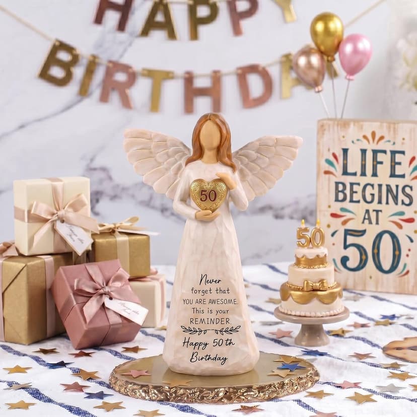 50th Birthday Gift for Her, Birthdays Party Decorations, Happy 50th Birthday Gifts for Women Friends Mom Wife Sister 50th Birthday Gifts for Women, 5.5” Angel Figurine - 50 Year Old Gift Ideas B0H2HTH8PC