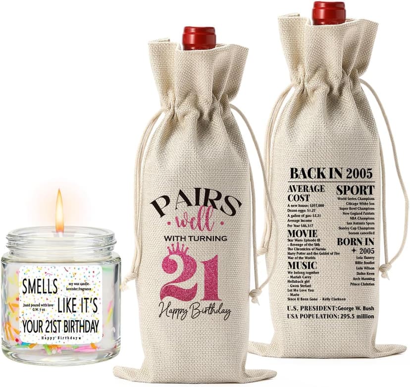 21st Birthday Gifts for Her Him 21 Year Old 21st Birthday Decorations for Men Wine Bag And Candle Happy Anniversary Party Supplies Decorations - Back in 2005