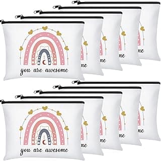 Chunful 10 Pieces Inspirational Canvas Makeup Bags for Women Graduation Gift Rainbow Canvas Cosmetic Bags Bulk with Zipper Friendship Gift Travel Toiletry Pouch(Moon Style)