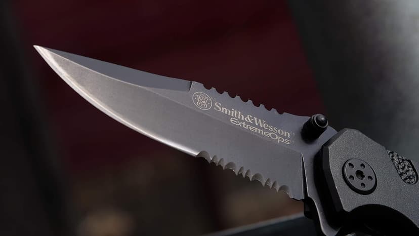 Smith & Wesson Accessories Extreme Ops SWA24S 7.1in S.S. Folding Knife with 3.1in Serrated Clip Point Blade and Aluminum Handle for Outdoor